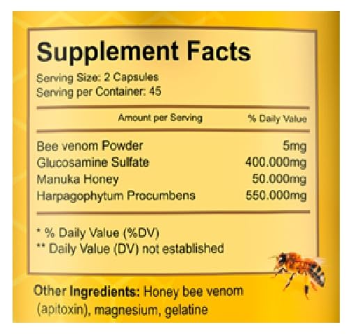 VITAMISAN Bee Venom with Glucosamine Sulfate and Manuka Honey Capsules, 90 Count