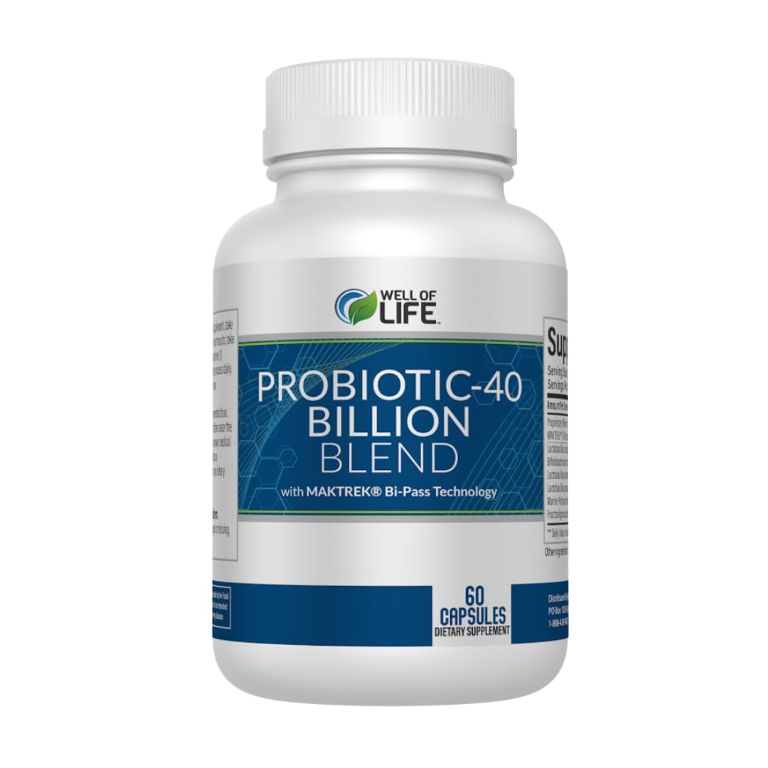 Well of Life Probiotic 40 Billion CFU Probiotics for Gut Health & Digestive Support Metabolism Supplement with Digestive Enzyme Blend Vegan Non-GMO Capsule, 60 Count