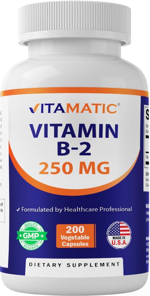 Vitamatic Vitamin B2 (Riboflavin) 250 mg Capsules, 200 Count