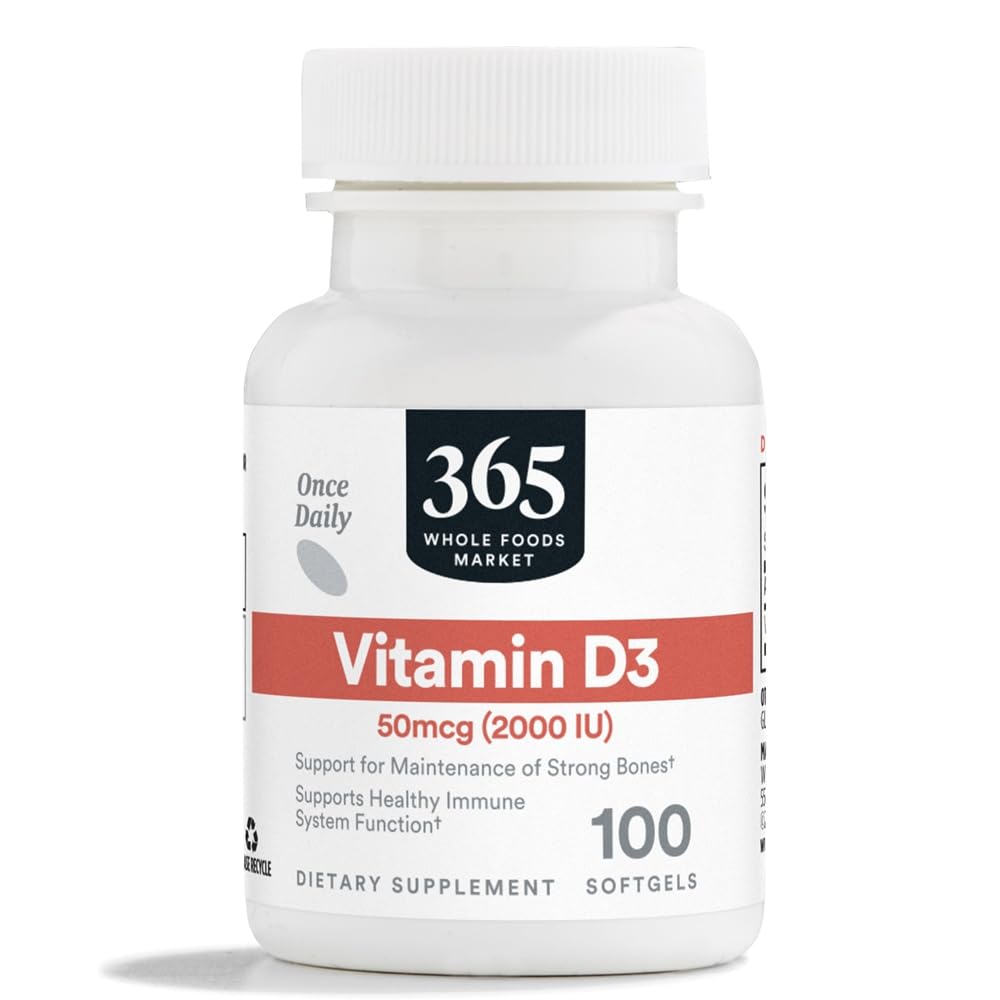 365 by Whole Foods Market Vitamin D3 Softgels 2000 IU, 100 Count