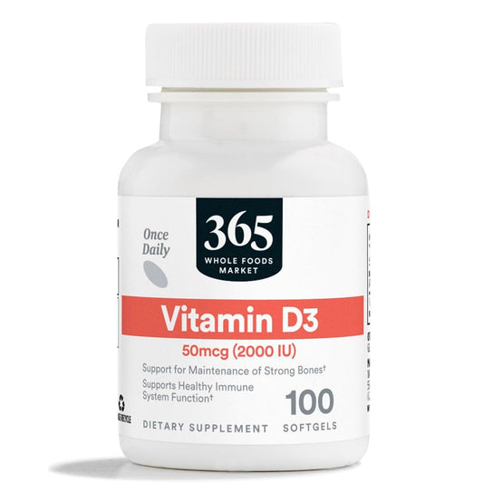 365 by Whole Foods Market Vitamin D3 Softgels 2000 IU, 100 Count