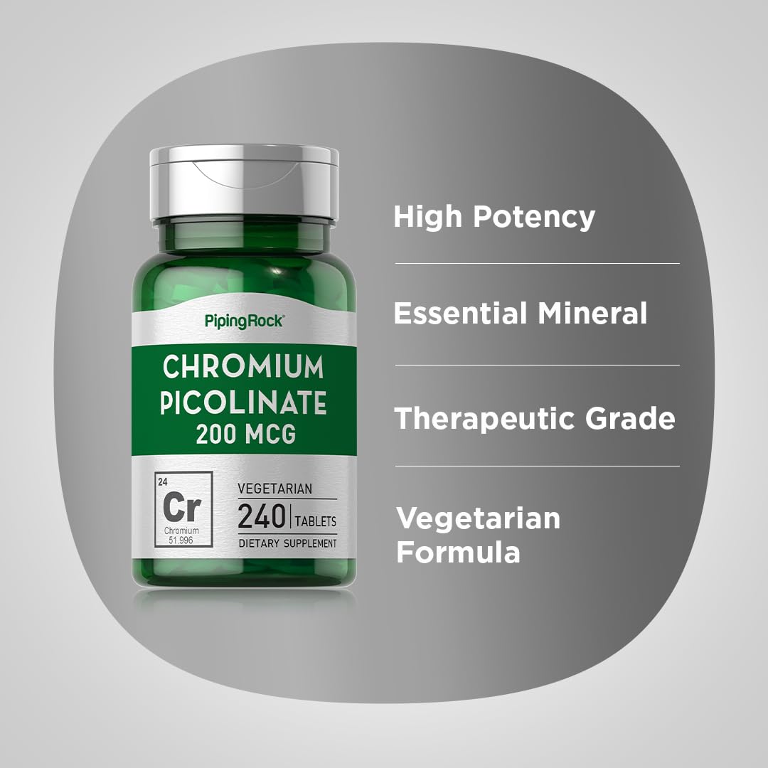 Piping Rock Chromium Picolinate 200mcg, 240 Tablets