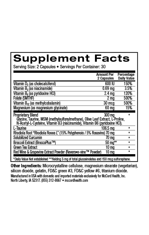 Pinnaclife McCord BrainHealth Brain Supplement with Olivamine, Vitamin D3, B6 & B12, Rhodiola Rosea, Magnesium & Taurine, Supports Memory, Focus, Clarity & Productivity for Men and Women Capsule 1