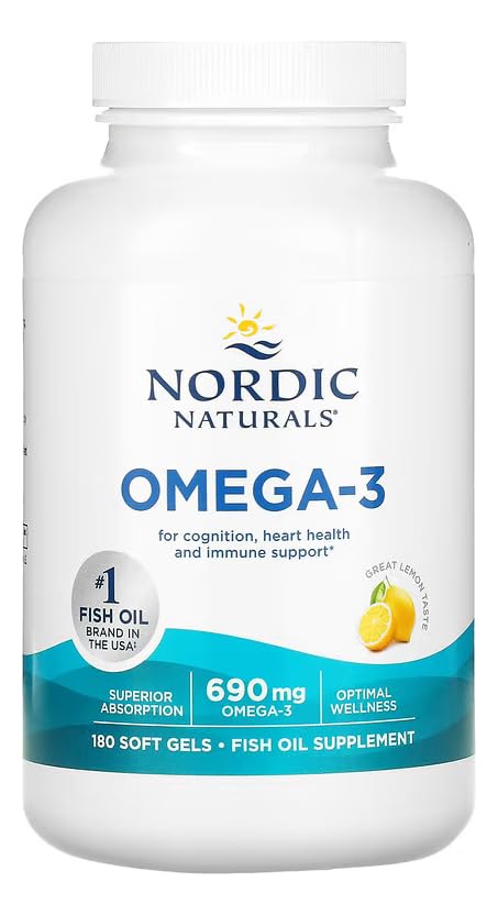 Nordic Naturals Omega-3 Fish Oil EPA & DHA Softgels Lemon 180 Count