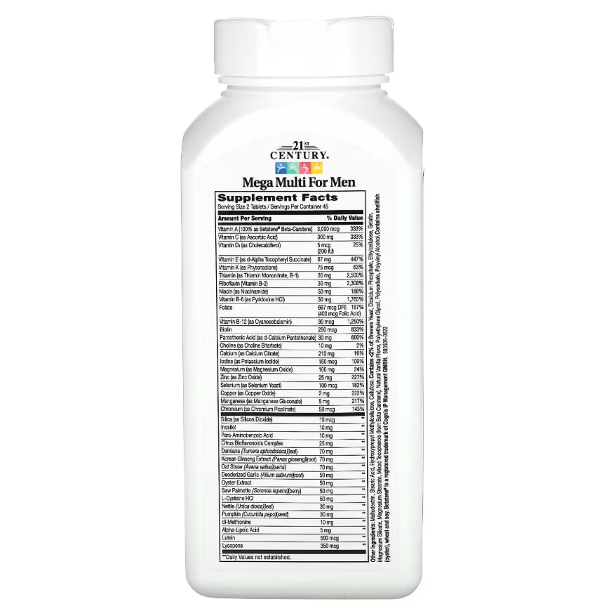 21st Century Mega Multi for Men, Multivitamin & Multimineral Tablets 90