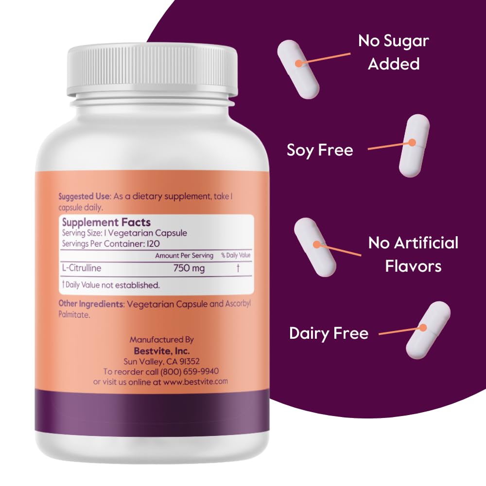 BESTVITE L-Citrulline 750mg Capsule, 120 Capsules