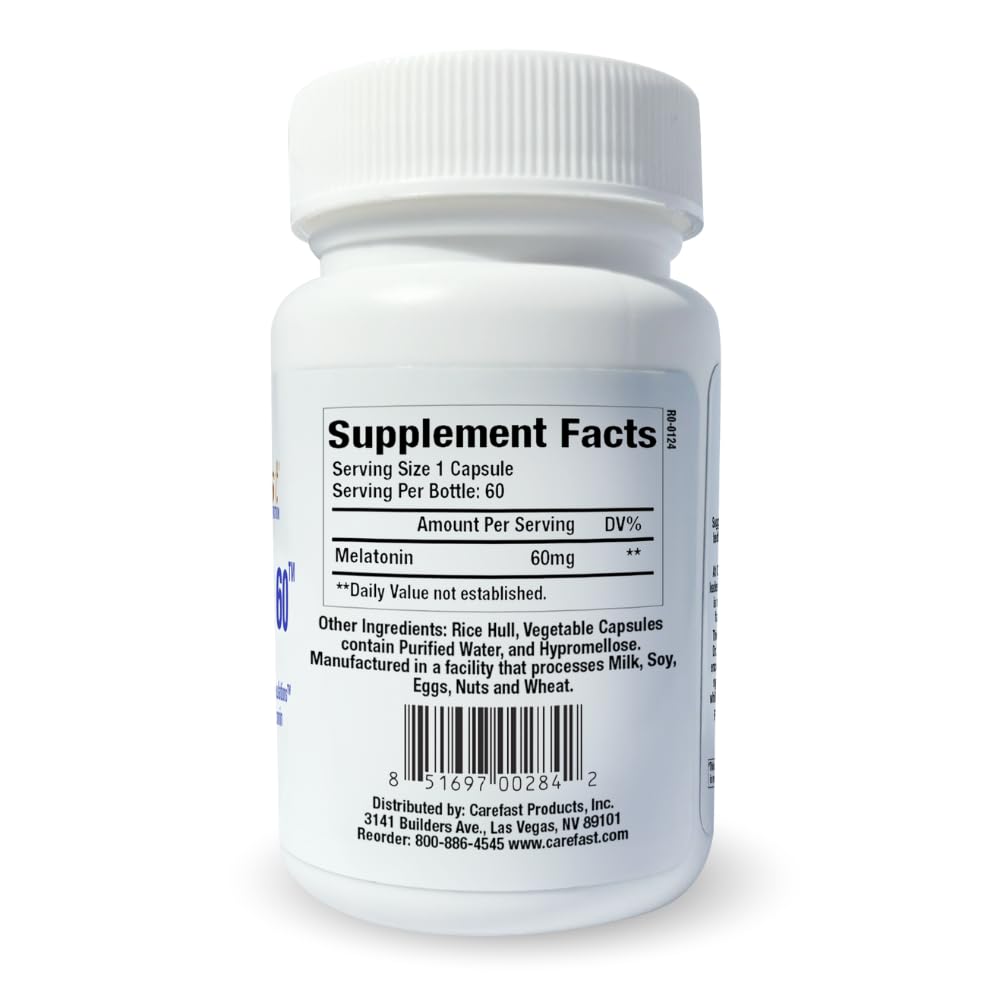 CAREFAST Pure Melatonin 60mg Capsule, 180 Count