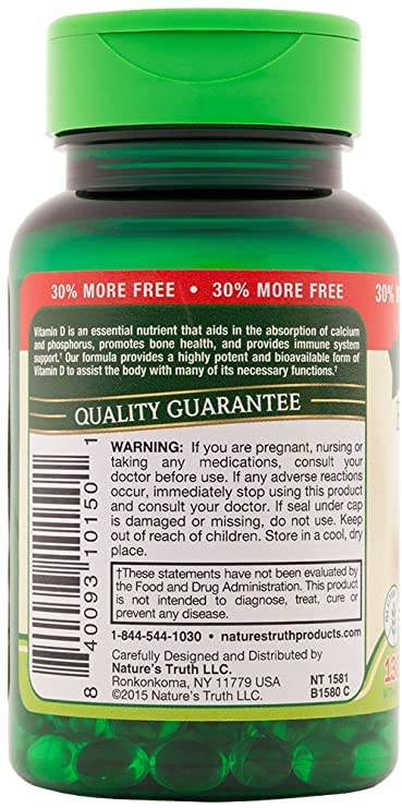 Nature's Truth High Potency Vitamin D3 1000 IU Quick Release Softgels, 260 Softgels