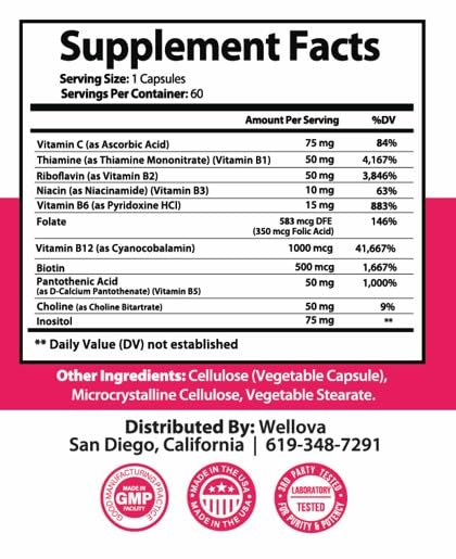 Wellova Women's Vitamin B Complex, 60 Capsules