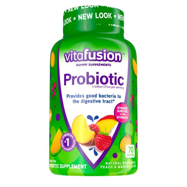 Vitafusion Probiotic Gummies Supplement, 5 Billion CFUs per Serving, Gluten-Free, Natural Raspberry, Peach & Mango Flavors, 140 Gummies
