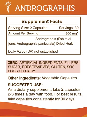 Secrets of the Tribe Andrographis Paniculata 800 mg Capsules, 60 Count