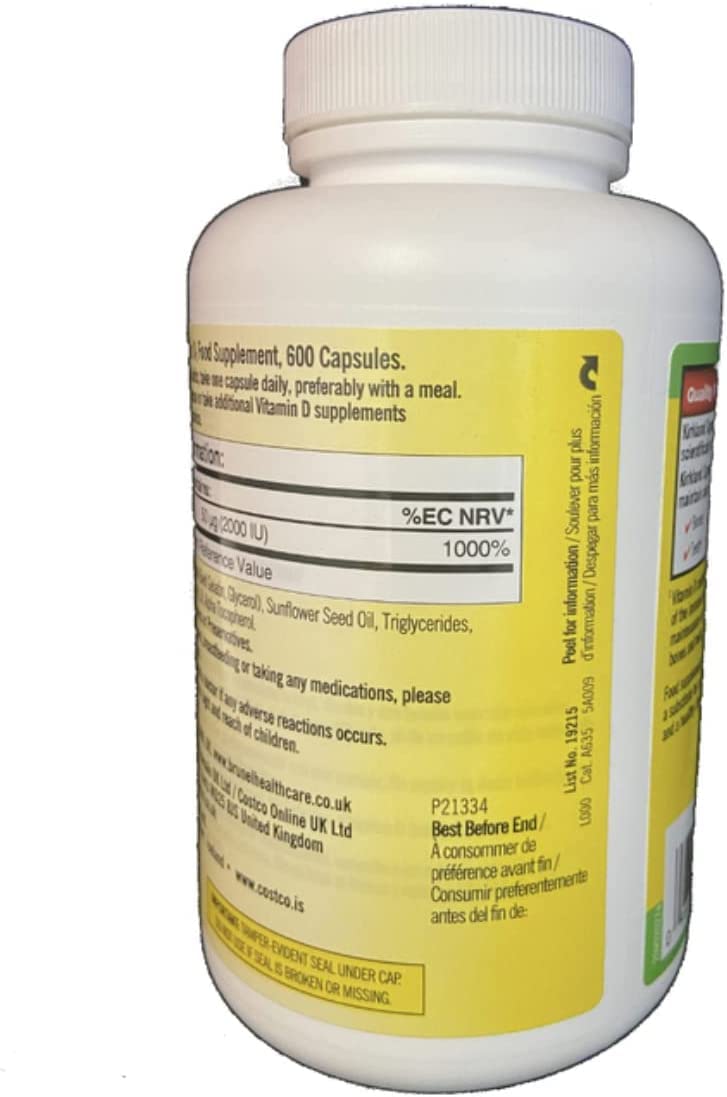 Kirkland Vitamin D3 Maximum Strength Softgels 1200