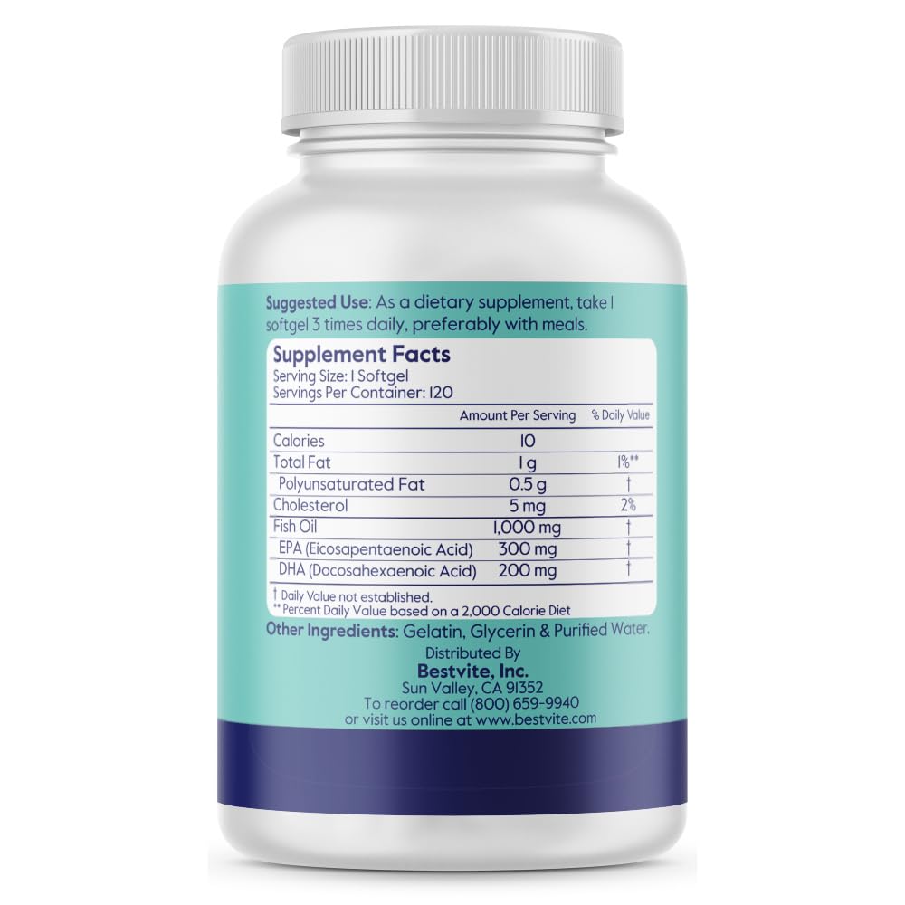 BESTVITE Super Omega-3 1000mg Softgels, 120 Count