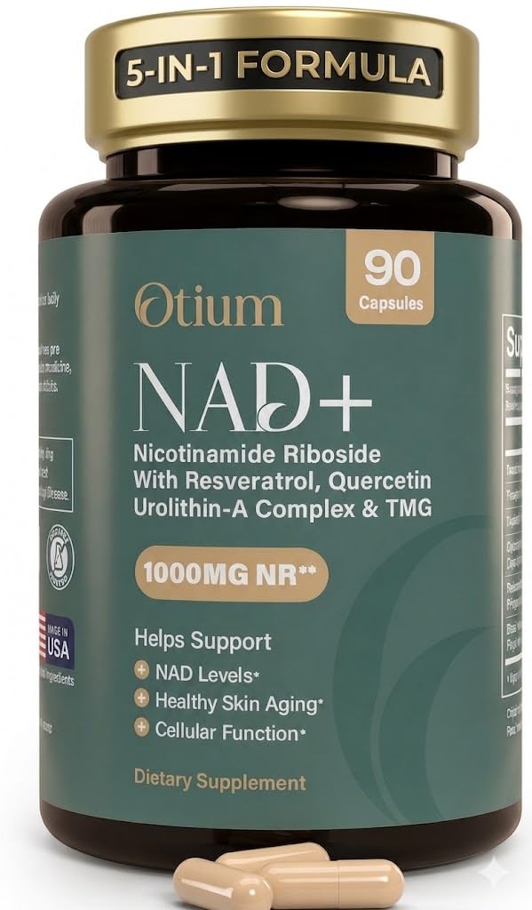 Otium NAD+ Capsule 1000mg Nicotinamide Riboside with TMG, Resveratrol, Quercetin & Urolithin A, NAD Booster for Cellular Energy and Healthy Aging, 90 Capsules