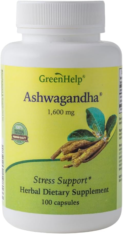 Green Help Ashwagandha 1600mg Root Extract Capsules, 100 Capsules