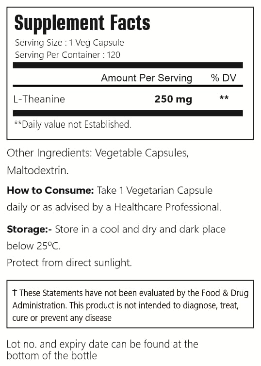 VitaCosmoX L-Theanine 250 mg Capsule, 120 Count