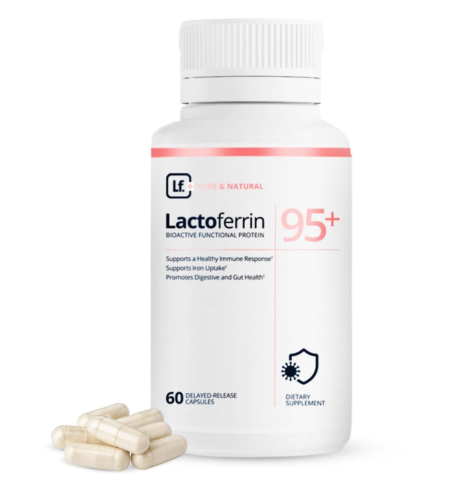 Lactoferrin Lactoferrin Supplement 300mg – 95%+ Pure Bovine Delayed Release Capsules, 60 Count
