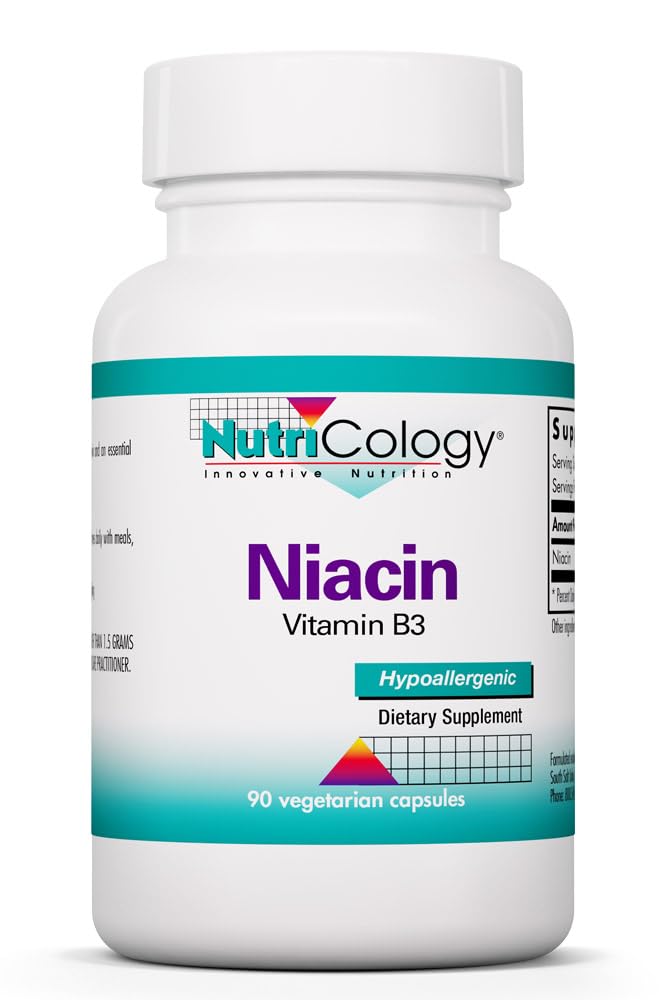 Allergy Research Group NutriCology Niacin - Vitamin B3 Nicotinic Acid Supplement NAD & Energy Metabolism Support Capsules 90 Count