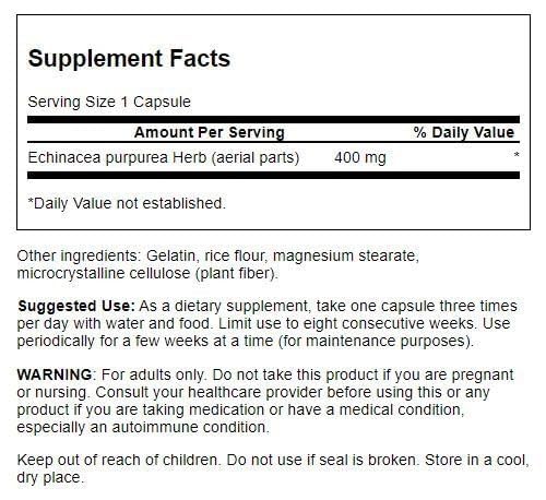 Swanson Echinacea 400 mg VEGAN CAPSULES 180 Count