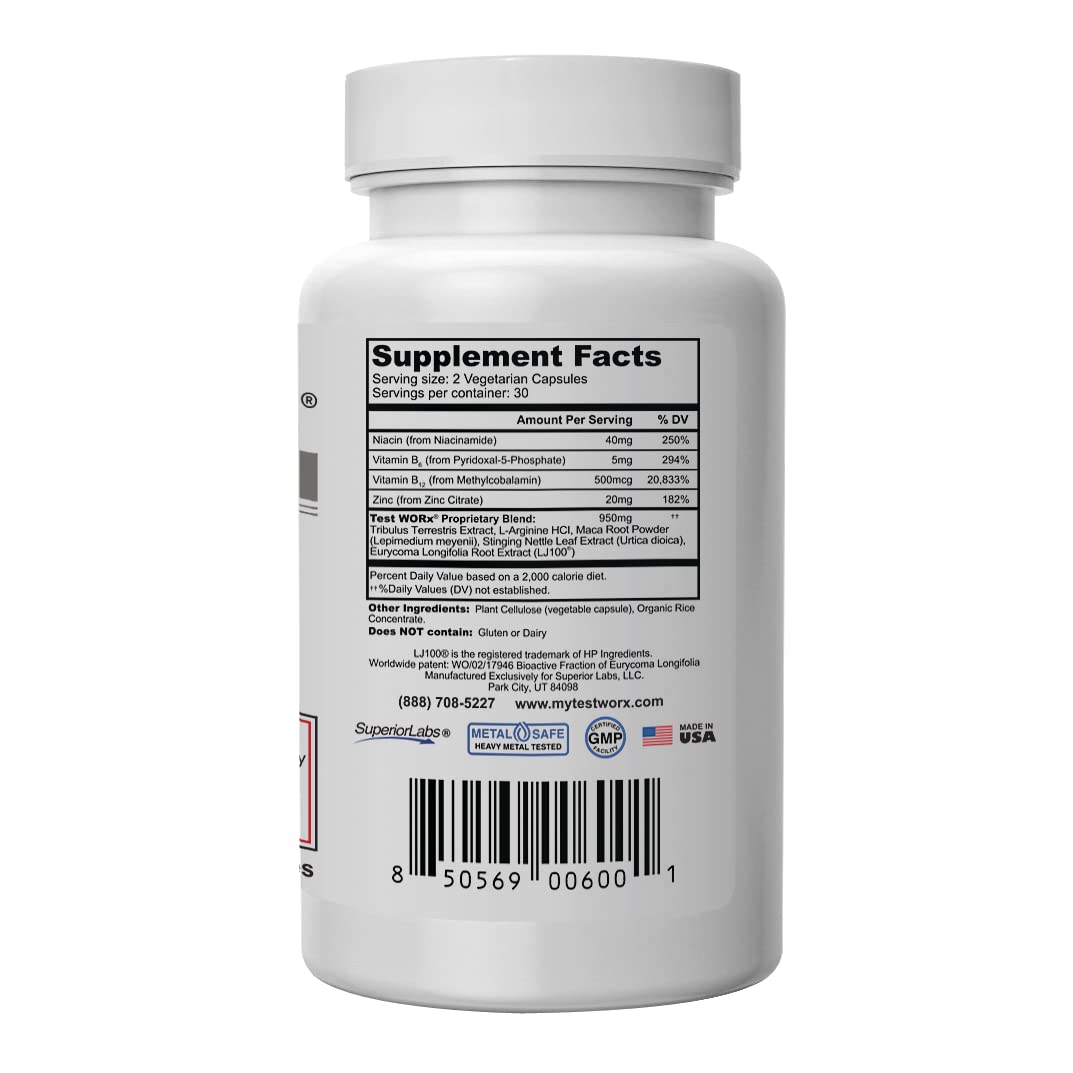 Superior Labs Test Worx Natural Testosterone Booster Capsules 60 Count