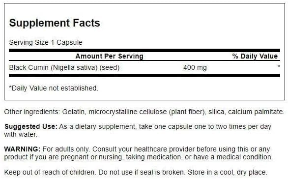 Swanson Full Spectrum Black Cumin Seed 400 Milligrams Capsules, 60 Count