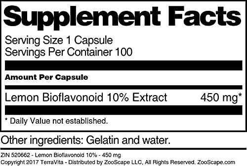 Terravita Lemon Bioflavonoid 10% - 450 mg Capsules, 300 Count