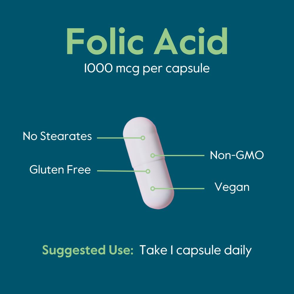 BESTVITE Folic Acid 1000mcg (Vitamin B9) Capsules, 240 Count