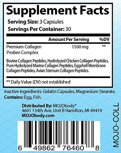 MOJObody Multi Collagen Ultra Complex Capsules (Types I, II, III, V & X), 1500mg Per Serving, 90 Capsules