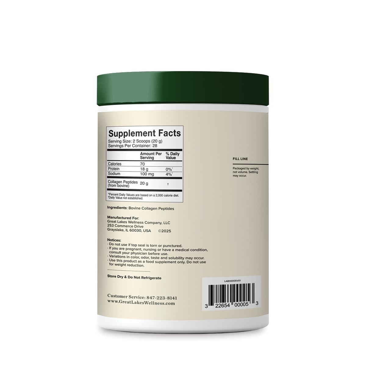 Great Lakes Wellness Collagen Peptides Powder 28 Servings