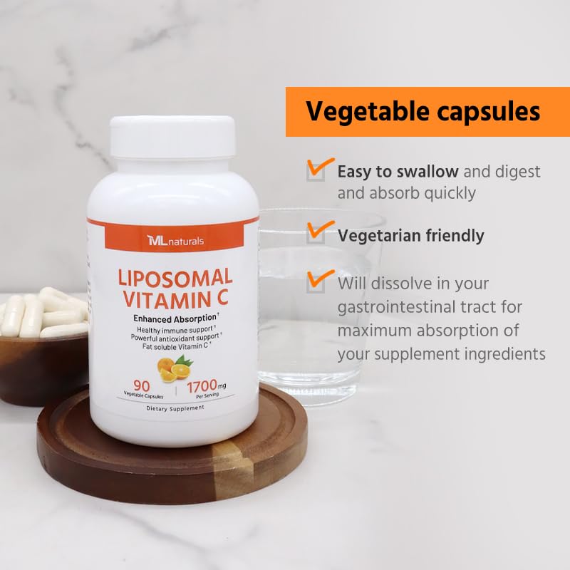 ML Naturals High Potency Liposomal Vitamin C 1700mg, 90 Capsules, Gluten-Free