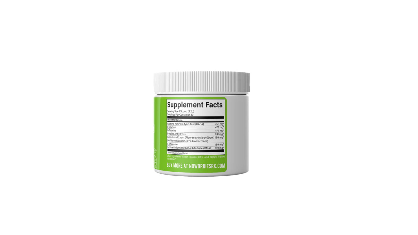 Rx RESEARCH, INC NO Worries Rx GABA L-Theanine L-Glycine Betaine Anhydrous Kava Kava Extract L-Taurine DMAE Fast Acting Powder 4.44 oz