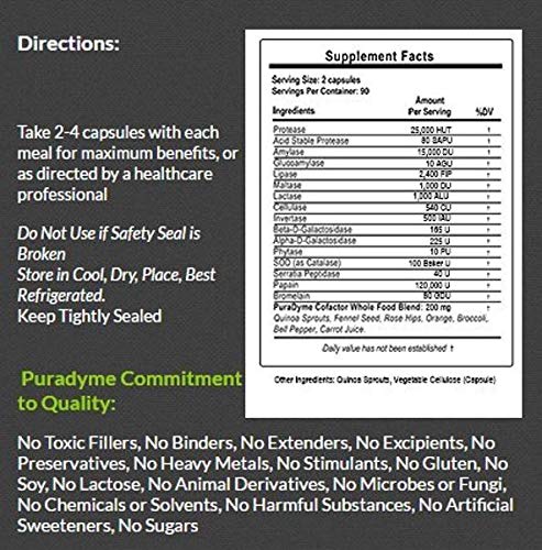 PuraDyme LiyfZyme Plant Based Digestion and Dietary Supplement Capsule, 500 Capsules