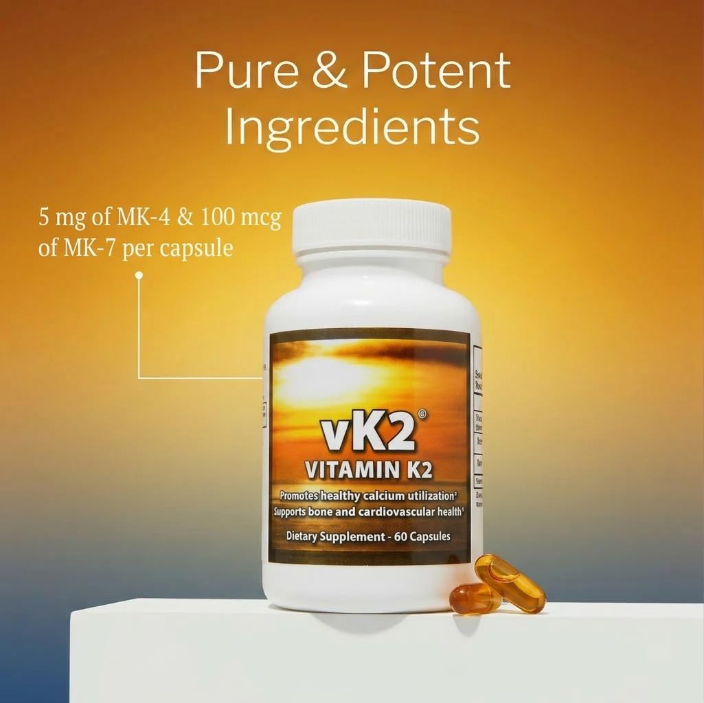 vK2 Vitamin Supplement MK-4 + MK-7 Capsule 60 Count