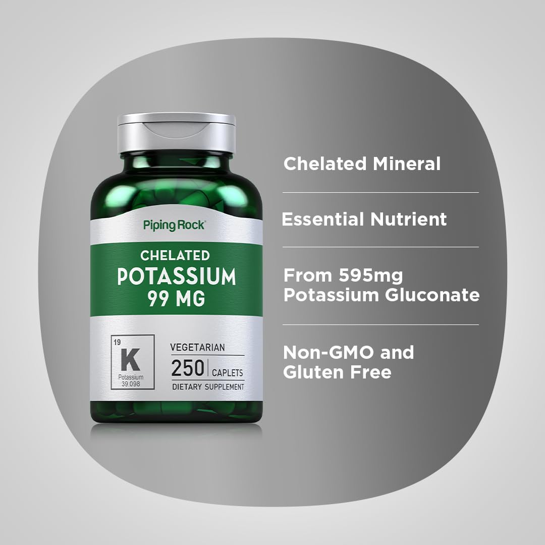 Piping Rock Chelated Potassium Supplement 99mg Caplets 250