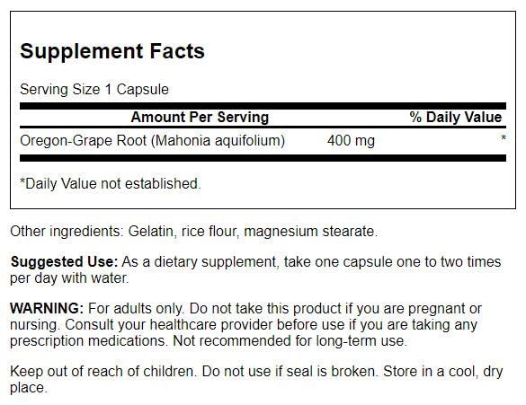 Swanson Full Spectrum Oregon-Grape Root 400 mg Capsules, 60 Count