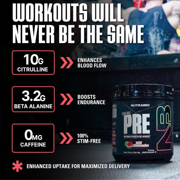 NutraBio Stim-Free Pre Workout Powder 19.2 oz Watermelon