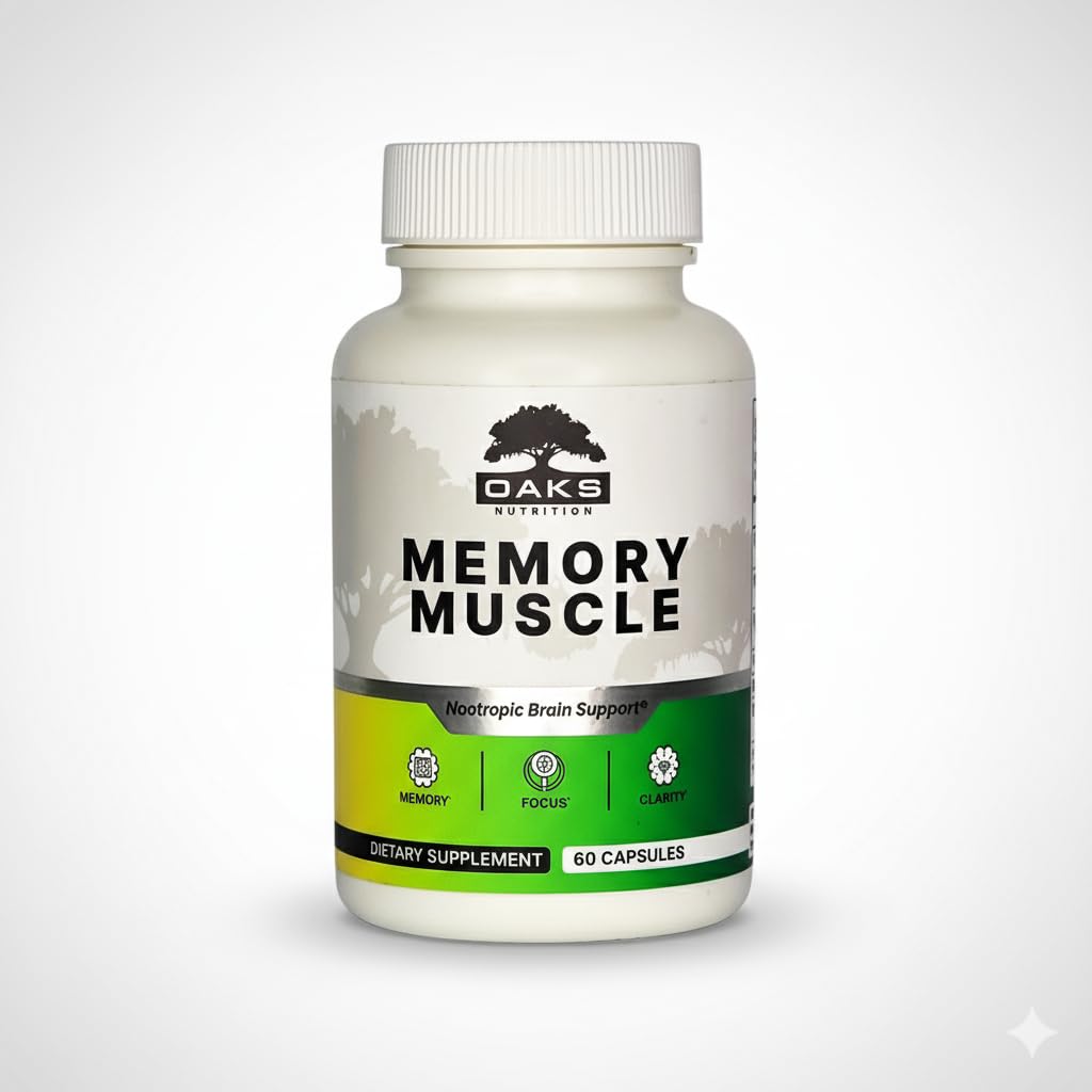 Oaks Nutrition Memory Muscle – Advanced Nootropic Brain Supplement with Vitamin B12, Bacopa Monnieri & DMAE for Focus, Memory, Mental Clarity & Clean Energy – Premium Cognitive Support Formula Capsule 60 Count