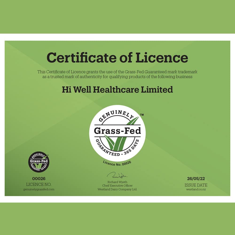 Hi Well Premium 100% Pure New Zealand Bovine Grass-Fed Colostrum Capsules, 120