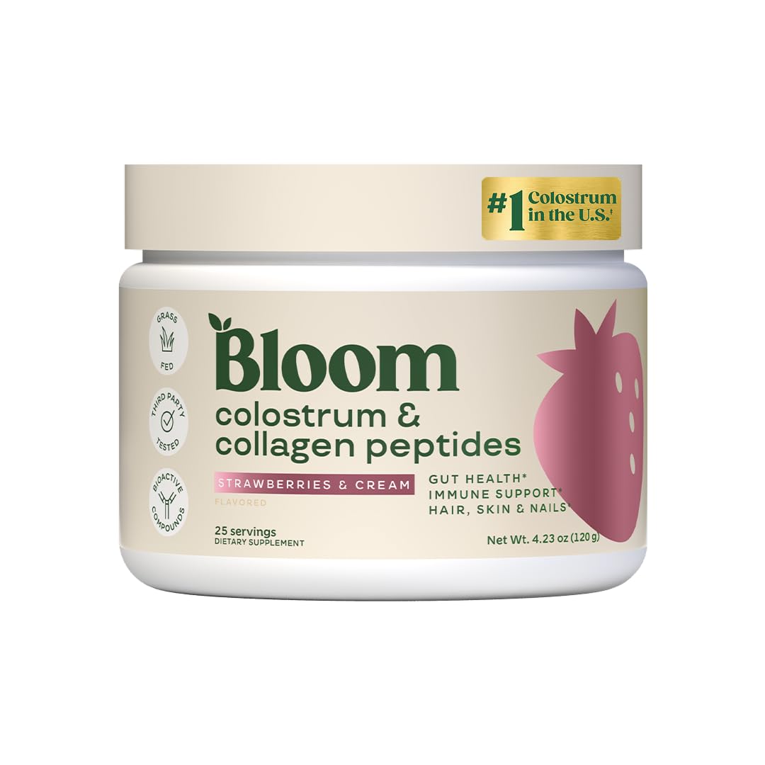 Bloom Nutrition Bovine Colostrum Powder with Vitamin B-12, 25 Servings