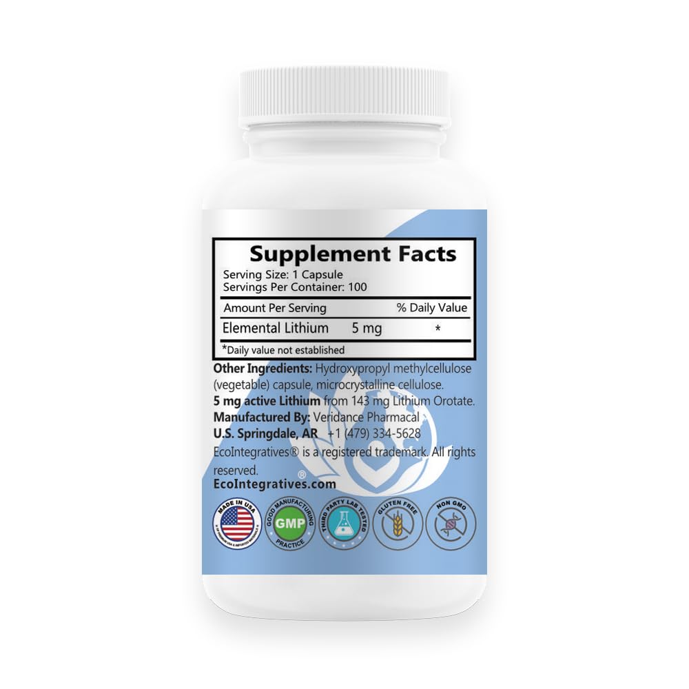 EcoIntegratives Lithium-Oro Orotate 5mg Capsules, 100 Count