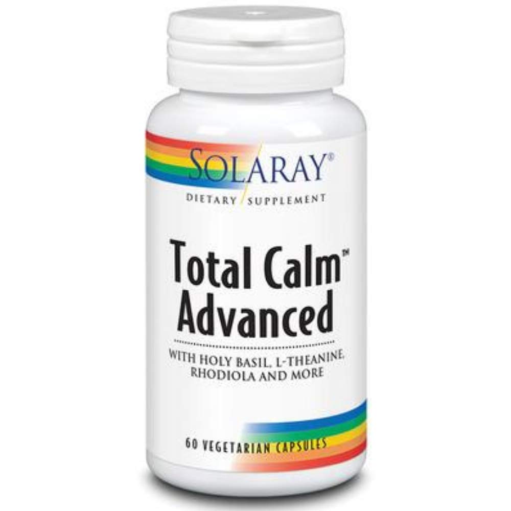 SOLARAY Total Calm Advanced Nervous System Health and Cellular Energy Support with Holy Basil L-Theanine Rhodiola Rosea Vitamin B12 and Ginseng Capsules, 60 Count