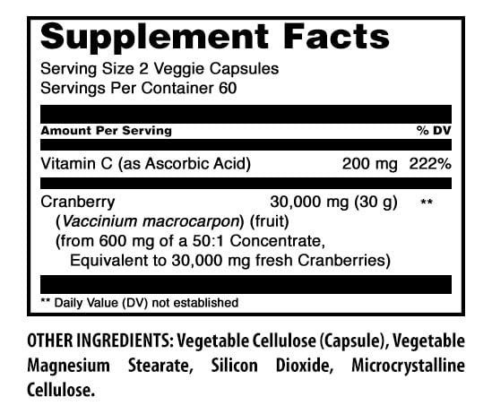 Amazing Nutrition Cranberry 600 mg 50:1 Concentrate with Vitamin C Capsule, 120 Count