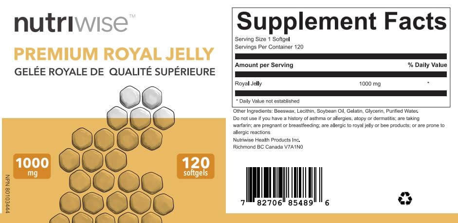 NutriWise Premium Royal Jelly 1000mg Softgel 120 Count
