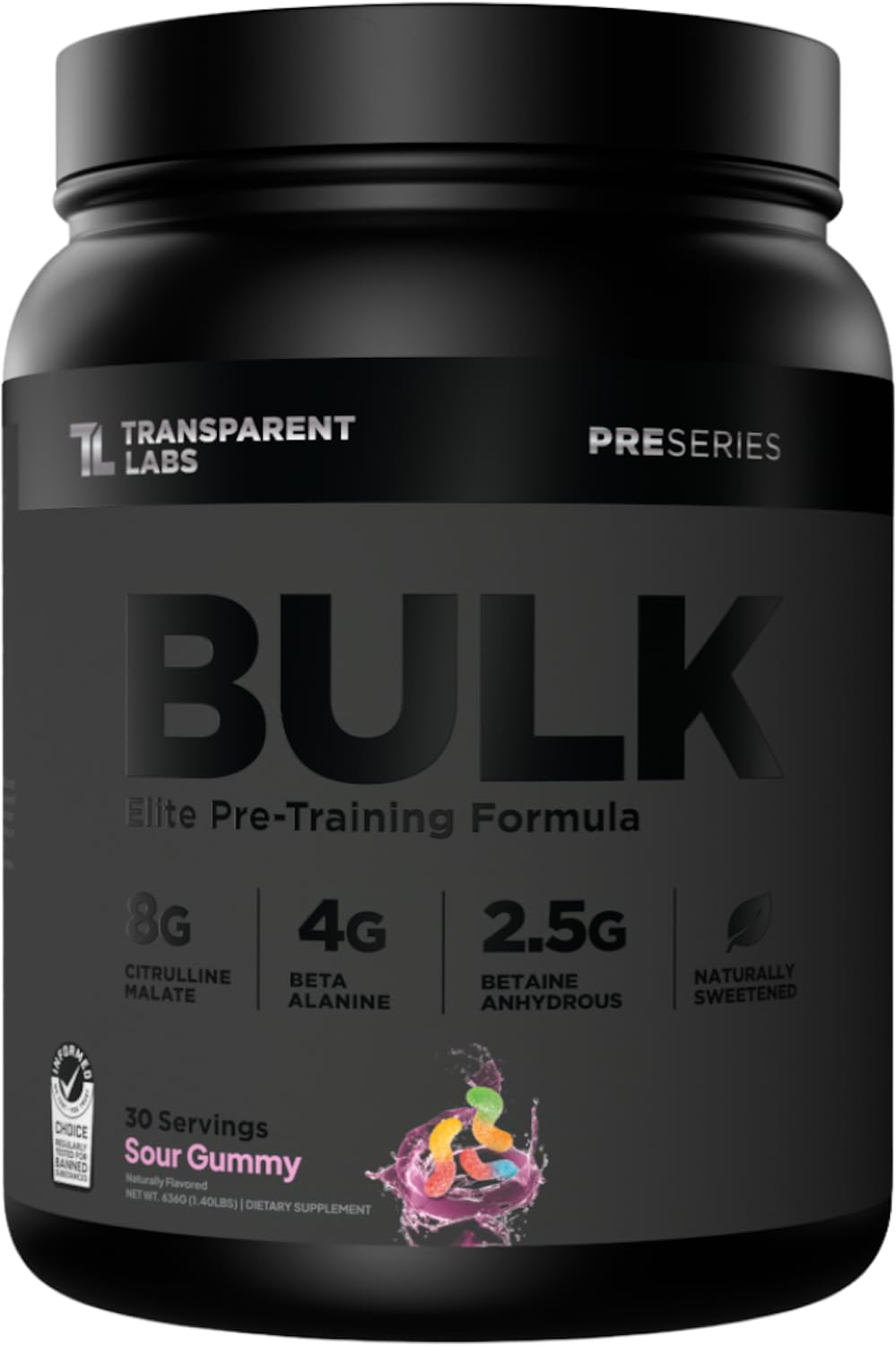 Transparent Labs Bulk Black Pre Workout Powder, 1.4 lb