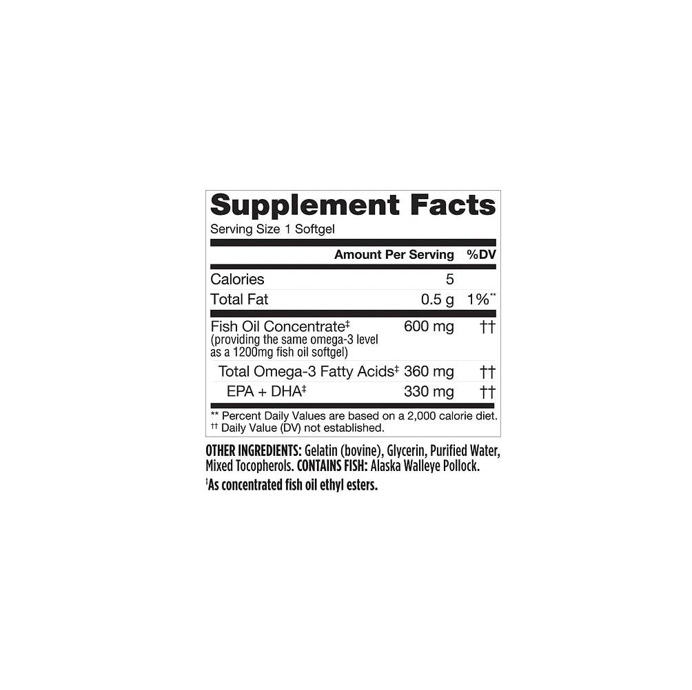 Finest Nutrition Half-the-Size Fish Oil 1200 mg Softgel, 200