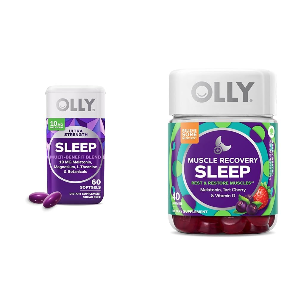 OLLY Sleep Aid Bundle with Melatonin, Magnesium and Muscle Recovery, Softgels & Gummies, 100 Count