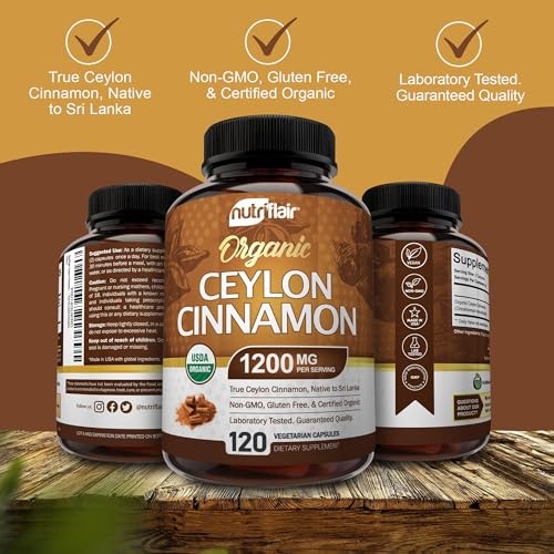 NutriFlair Organic Ceylon Cinnamon Supplement 1200mg Capsule 120 Count