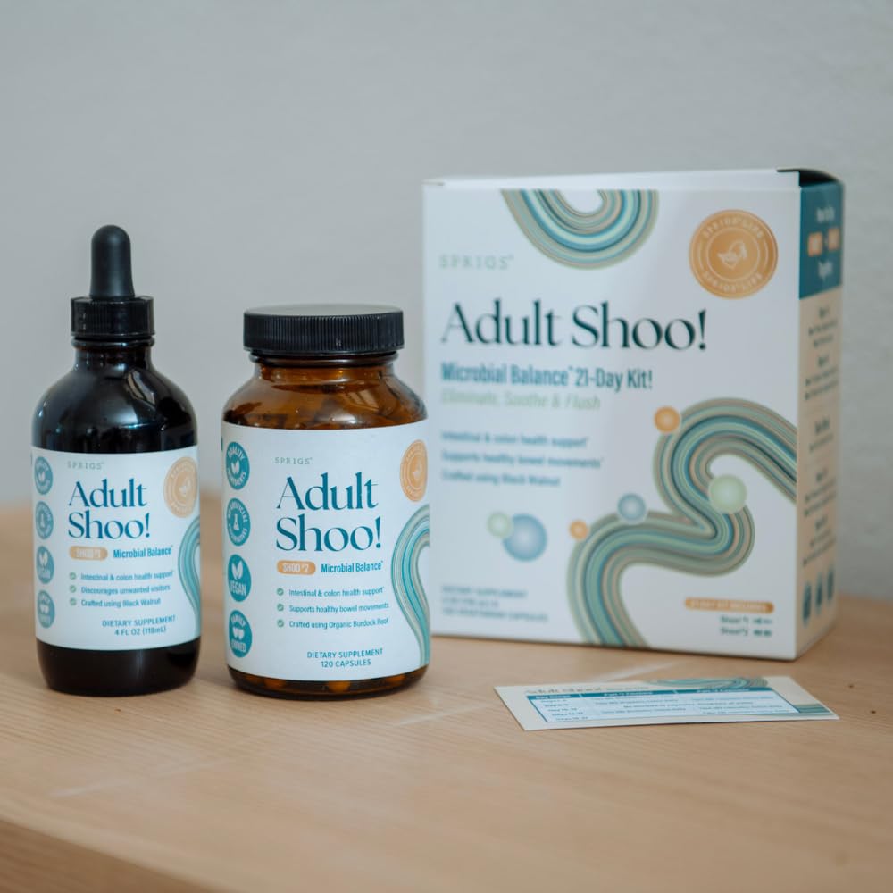 SPRIGS Shoo Microbial Balance Two-Part System Microbial Cleanse - Black Walnut, Organic Wormwood Capsule and Drop, Pack of 2