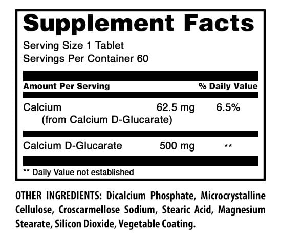 Amazing Nutrition Calcium D-Glucarate 500 Mg Tablets, 60 Count