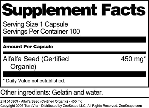 Terravita Alfalfa Seed (Certified Organic) 450 mg Capsules 300 Count